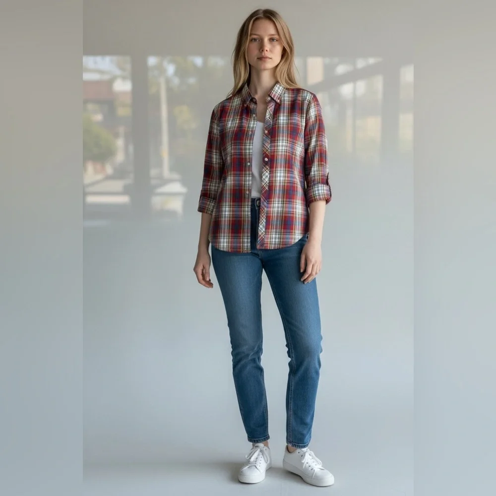 NWT J Crew Plaid Slim Secret Wash Cotton Poplin Shirt Size Small Preppy Academia